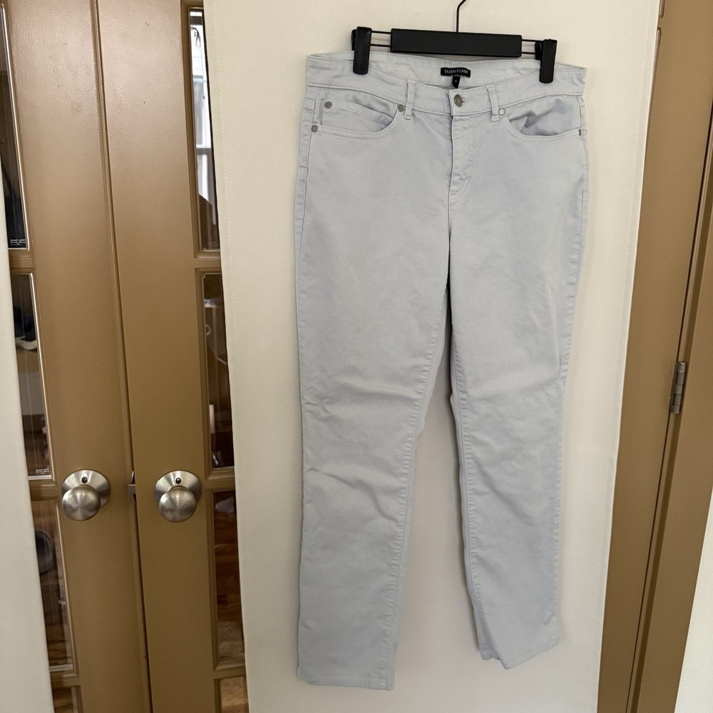 Eileen Fisher Womens 8 Light Grey Organic Cotton Denim Skinny Jeans